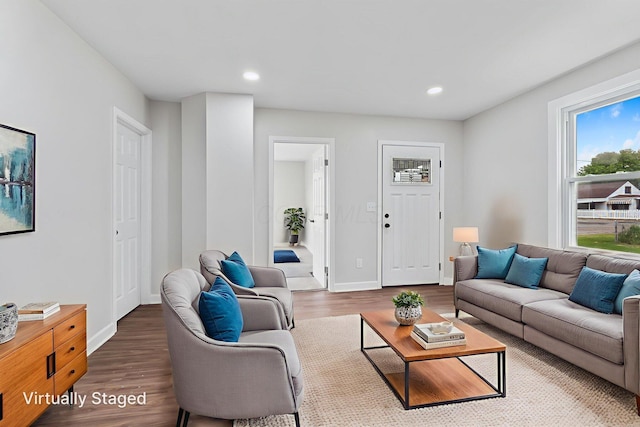 1805 Meriline Ave, Obetz, OH 43207 - living area featuring wood finished floors, baseboards, and recessed lighting