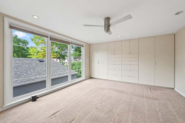 195 S Gould Rd, Columbus, OH 43209 - unfurnished bedroom featuring multiple windows, light colored carpet, recessed lighting, and ceiling fan