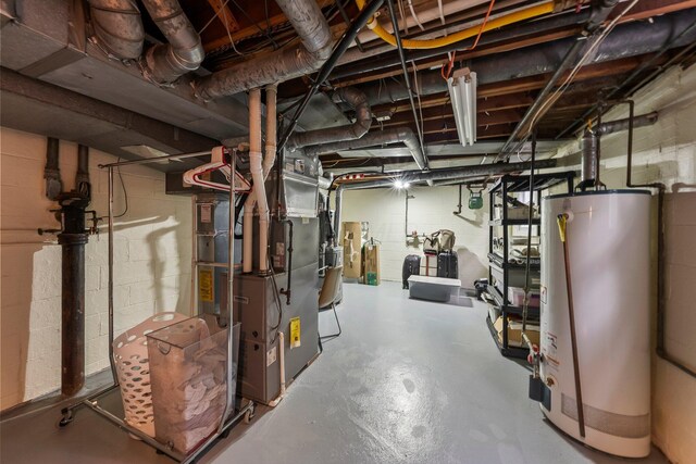 195 S Gould Rd, Columbus, OH 43209 - unfinished basement featuring water heater and heating unit
