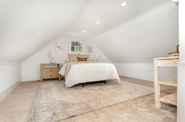 503 City Park Ave, Columbus, OH 43215 - bedroom with vaulted ceiling, carpet floors, and recessed lighting
