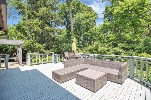 4558 Crompton Dr, Columbus, OH 43220 - wooden terrace featuring outdoor lounge area and view of scattered trees