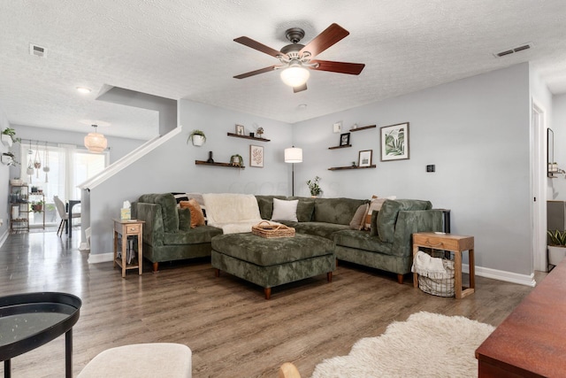 7765 Lantana Ave Unit 164, Blacklick, OH 43004 - living room with a ceiling fan, wood finished floors, baseboards, and a textured ceiling