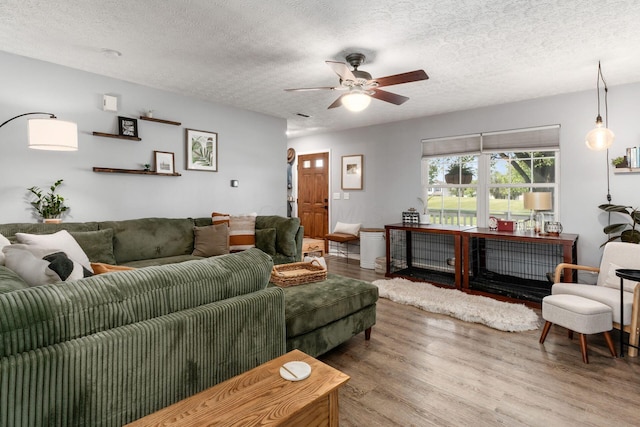 7765 Lantana Ave Unit 164, Blacklick, OH 43004 - living room featuring wood finished floors, a ceiling fan, and a textured ceiling