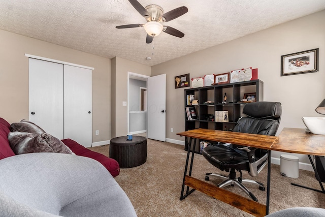 7765 Lantana Ave Unit 164, Blacklick, OH 43004 - carpeted office with a ceiling fan, baseboards, and a textured ceiling
