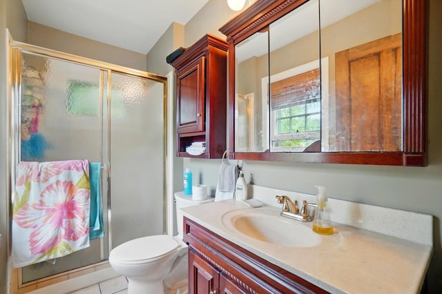 1875 King Ave, Columbus, OH 43212 - bathroom featuring vanity, a shower stall, toilet, and tile patterned floors