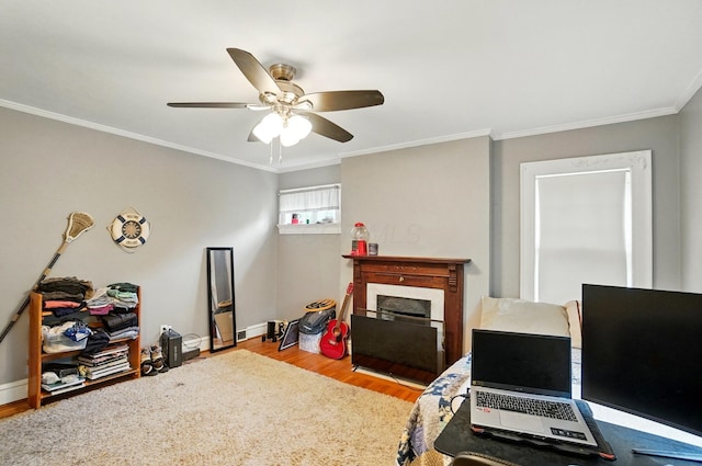 1875 King Ave, Columbus, OH 43212 - office featuring crown molding, wood finished floors, a ceiling fan, and baseboards