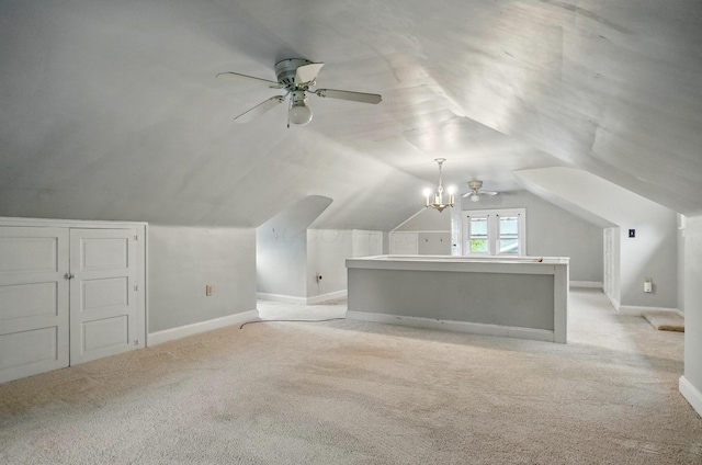 1875 King Ave, Columbus, OH 43212 - additional living space featuring ceiling fan, light carpet, vaulted ceiling, and baseboards