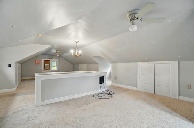 1875 King Ave, Columbus, OH 43212 - additional living space with ceiling fan, light colored carpet, baseboards, and vaulted ceiling