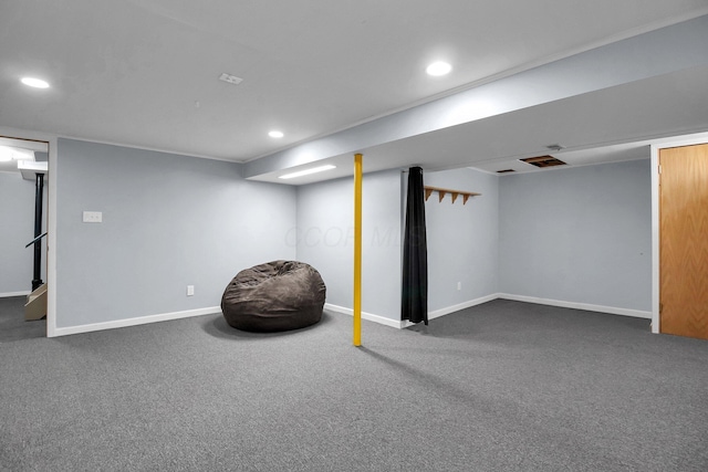 232 Camrose Ct, Columbus, OH 43230 - finished below grade area with recessed lighting, baseboards, and dark colored carpet