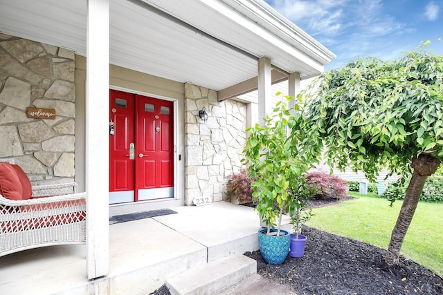 232 Camrose Ct, Columbus, OH 43230 - doorway to property featuring stone siding