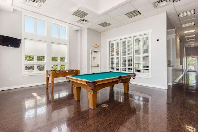 2096 English Turn Dr, Grove City, OH 43123 - game room featuring baseboards, a paneled ceiling, wood finished floors, billiards, and a high ceiling