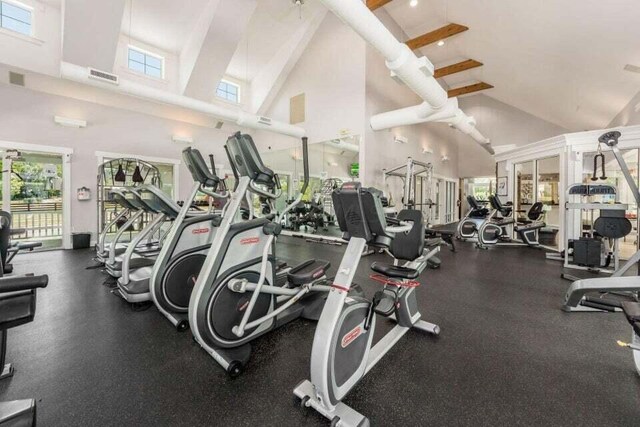 2096 English Turn Dr, Grove City, OH 43123 - exercise room with high vaulted ceiling and healthy amount of natural light