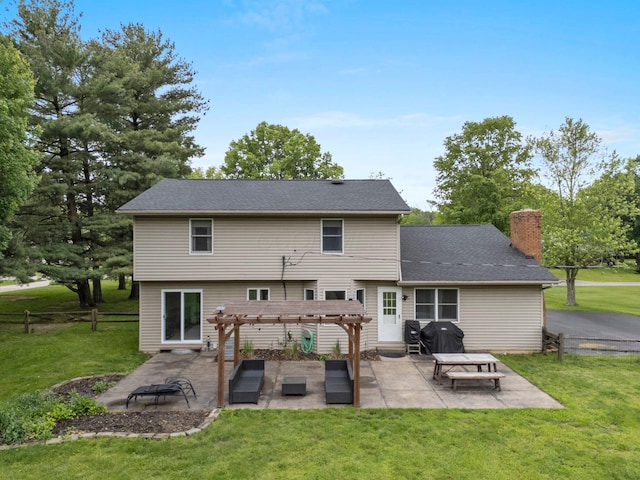 13682 Cobblestone Ln, Pickerington, OH 43147 - rear view of property featuring a pergola, a patio, and a chimney
