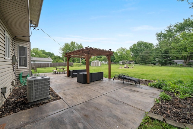 13682 Cobblestone Ln, Pickerington, OH 43147 - view of patio featuring a pergola, central air condition unit, and an outdoor living space