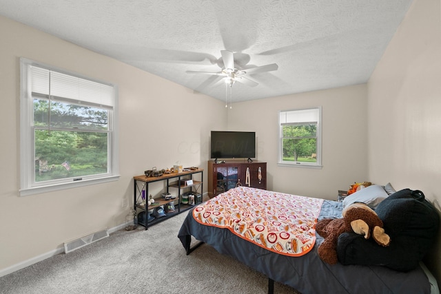 13682 Cobblestone Ln, Pickerington, OH 43147 - carpeted bedroom with ceiling fan, baseboards, and a textured ceiling