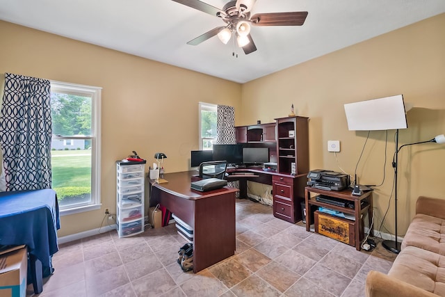 3902 Maple Grove Rd, Marion, OH 43302 - office area with plenty of natural light, ceiling fan, and baseboards
