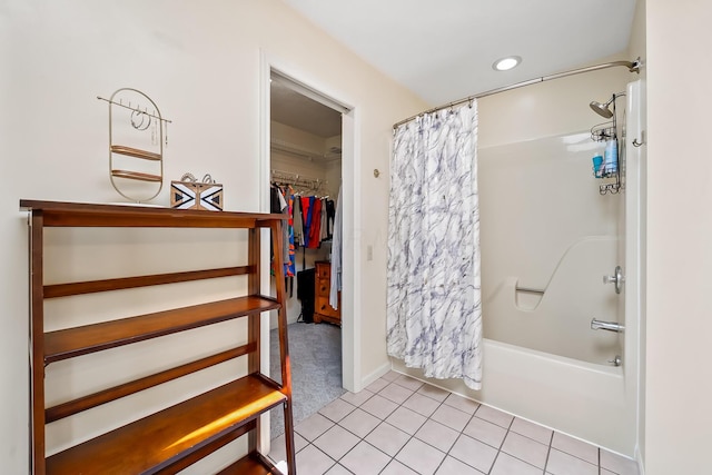 3902 Maple Grove Rd, Marion, OH 43302 - full bathroom featuring shower / tub combo, tile patterned floors, recessed lighting, and a spacious closet