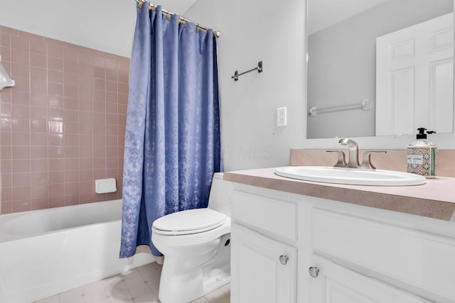 9302 Pimlico Pl, Pickerington, OH 43147 - full bathroom with vanity, shower / bath combo with shower curtain, toilet, and tile patterned floors