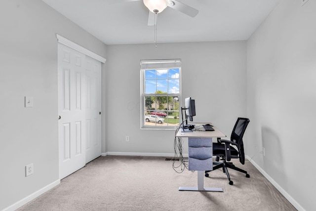 9302 Pimlico Pl, Pickerington, OH 43147 - home office featuring carpet flooring, a ceiling fan, and baseboards