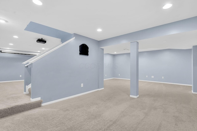 9302 Pimlico Pl, Pickerington, OH 43147 - finished below grade area featuring carpet flooring, baseboards, recessed lighting, and stairway