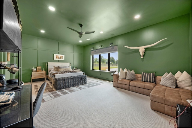3226 Bean Oller Rd, Delaware, OH 43015 - bedroom with recessed lighting, carpet, and a ceiling fan