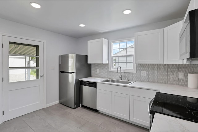 46 S 24th St, Newark, OH 43055 - kitchen with appliances with stainless steel finishes, a sink, healthy amount of natural light, tasteful backsplash, and recessed lighting