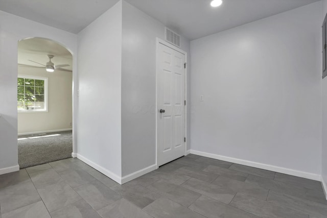 46 S 24th St, Newark, OH 43055 - empty room with a ceiling fan, baseboards, arched walkways, and recessed lighting