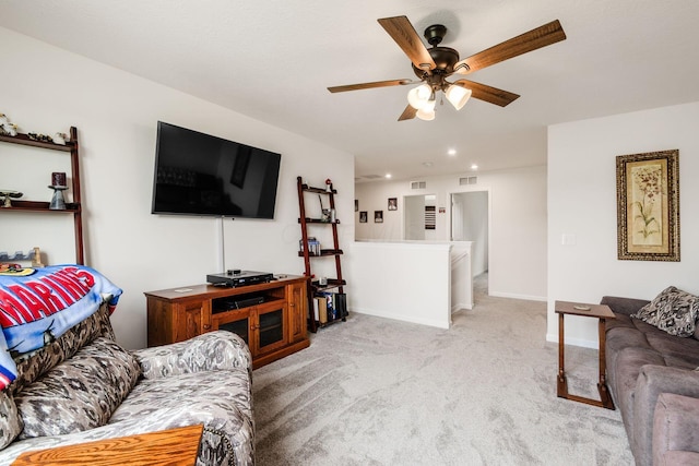 99 Hutchison St, South Bloomfield, OH 43103 - living area featuring carpet floors, ceiling fan, and recessed lighting