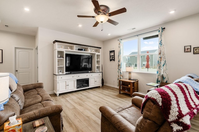 99 Hutchison St, South Bloomfield, OH 43103 - living room with a ceiling fan, light wood finished floors, and recessed lighting