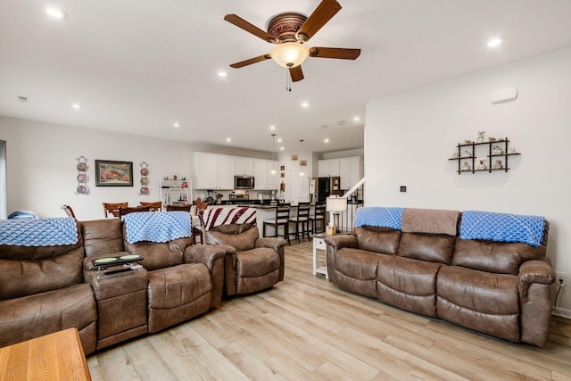 99 Hutchison St, South Bloomfield, OH 43103 - living room with a ceiling fan, light wood finished floors, and recessed lighting