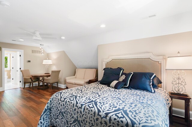 5633 Travis Pointe Ct, Westerville, OH 43082 - bedroom featuring wood finished floors, baseboards, recessed lighting, ceiling fan, and vaulted ceiling