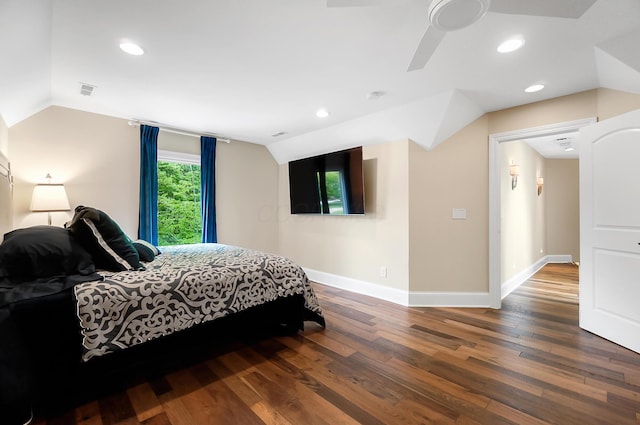 5633 Travis Pointe Ct, Westerville, OH 43082 - bedroom featuring lofted ceiling, hardwood / wood-style floors, baseboards, and recessed lighting