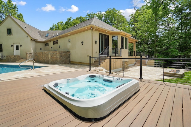 5633 Travis Pointe Ct, Westerville, OH 43082 - wooden terrace with a patio area, a fire pit, and stairway