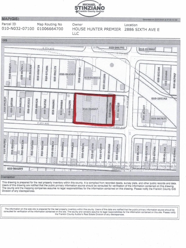 2886 E 6th Ave, Columbus, OH 43219 - map / location featuring property boundaries highlighted