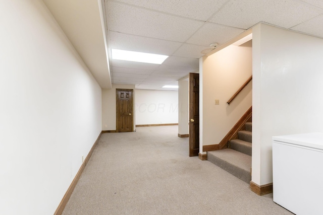5103 Johnstown Alexandria Rd, Johnstown, OH 43031 - finished basement with light colored carpet, a drop ceiling, stairway, and baseboards