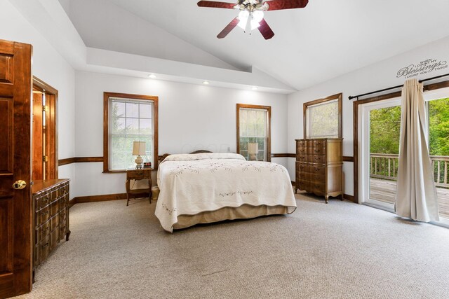 5103 Johnstown Alexandria Rd, Johnstown, OH 43031 - bedroom featuring access to outside, vaulted ceiling, light colored carpet, multiple windows, and recessed lighting