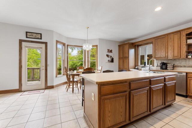 5103 Johnstown Alexandria Rd, Johnstown, OH 43031 - kitchen featuring a sink, open shelves, light tile patterned floors, stainless steel dishwasher, and recessed lighting