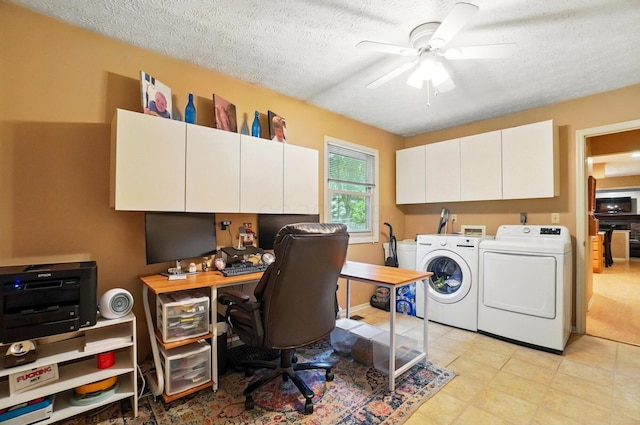 2517 Slateshire Dr, Dublin, OH 43016 - office space featuring washer and dryer, ceiling fan, a textured ceiling, and light tile patterned flooring