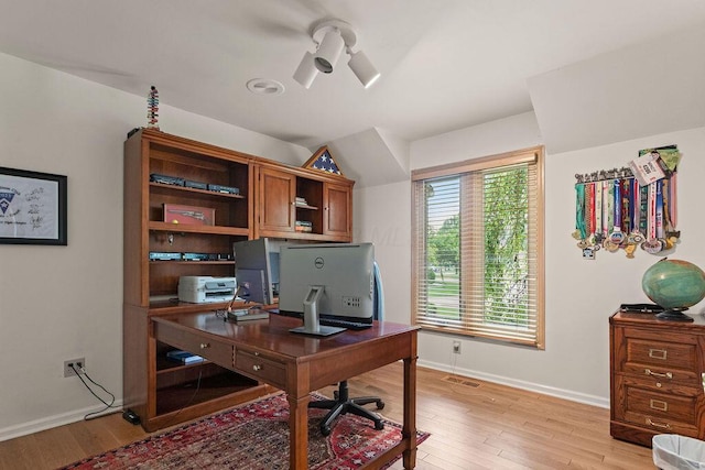 4606 Gershwin Ct, Grove City, OH 43123 - office area featuring light wood-style floors, baseboards, and ceiling fan