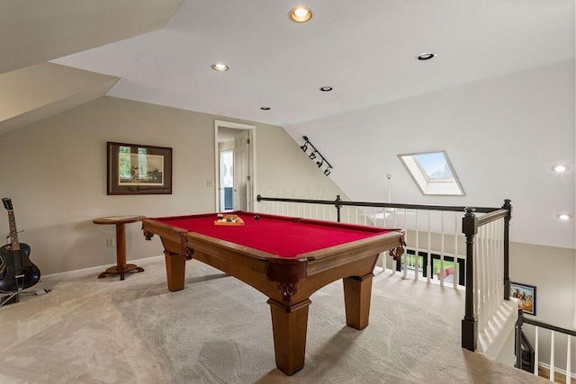 4606 Gershwin Ct, Grove City, OH 43123 - rec room with lofted ceiling, carpet floors, recessed lighting, baseboards, and a skylight