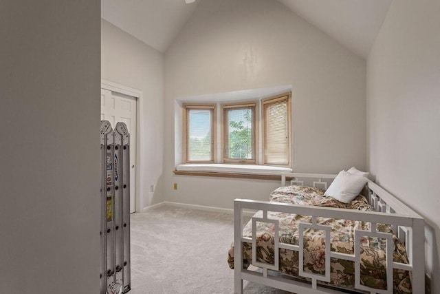 4606 Gershwin Ct, Grove City, OH 43123 - bedroom featuring carpet floors, high vaulted ceiling, baseboards, and a closet