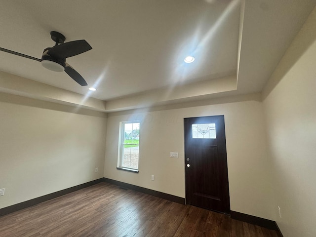 1624 Marlboro Ave, Obetz, OH 43207 - entryway with ceiling fan, dark wood finished floors, a raised ceiling, and recessed lighting