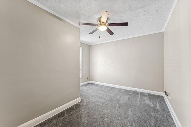 211 Guernsey Ave, Columbus, OH 43204 - empty room with a textured ceiling, carpet flooring, ceiling fan, ornamental molding, and baseboards