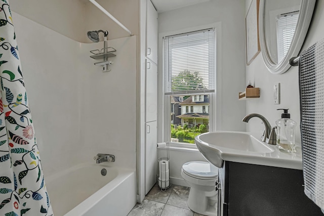 120 E Blake Ave, Columbus, OH 43202 - full bath featuring shower / bath combination with curtain, vanity, and marble look tile flooring