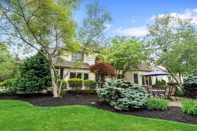 6034 Heritage View Ct, Hilliard, OH 43026 - back of property featuring stucco siding, a yard, and a patio area