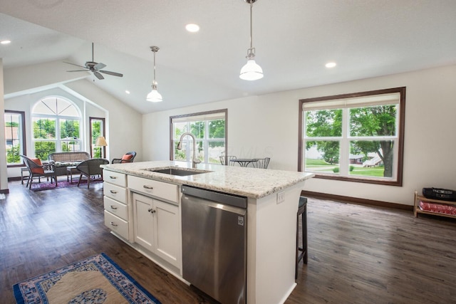 51 Appletree Ct, Howard, OH 43028 - kitchen featuring dishwasher, a sink, plenty of natural light, recessed lighting, and vaulted ceiling