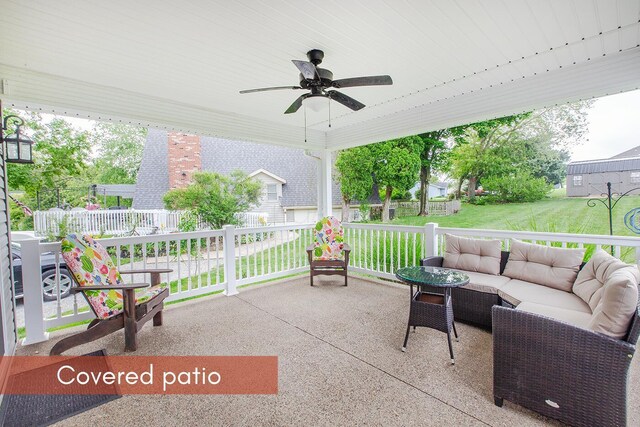 51 Appletree Ct, Howard, OH 43028 - view of patio / terrace with an outdoor living space and a ceiling fan