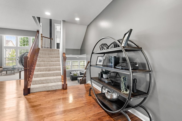 2505 Isabella Blue Dr, Powell, OH 43065 - stairs featuring wood finished floors and recessed lighting