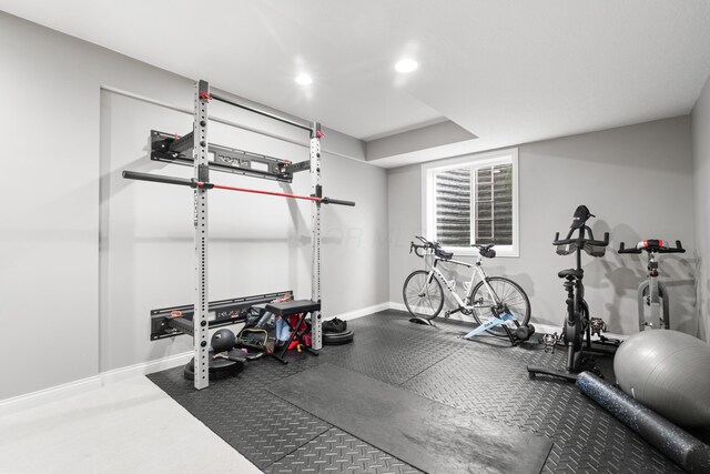2505 Isabella Blue Dr, Powell, OH 43065 - exercise room featuring baseboards and recessed lighting