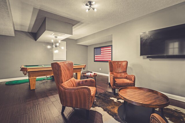 2505 Isabella Blue Dr, Powell, OH 43065 - rec room with billiards, baseboards, hardwood / wood-style floors, and a textured ceiling